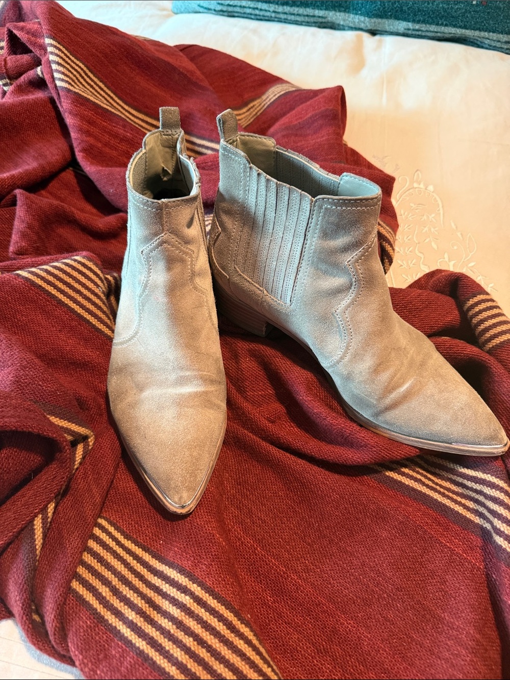 Marc Fisher Taupe Suede Pointed-Toe Chelsea Ankle Boots